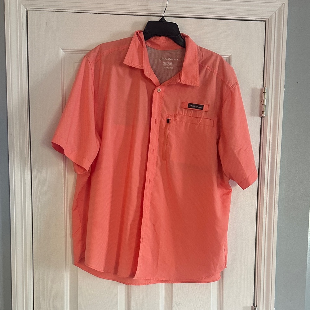 Eddie Bauer Men’s Short-Sleeve Coral Button-Down Shirt
